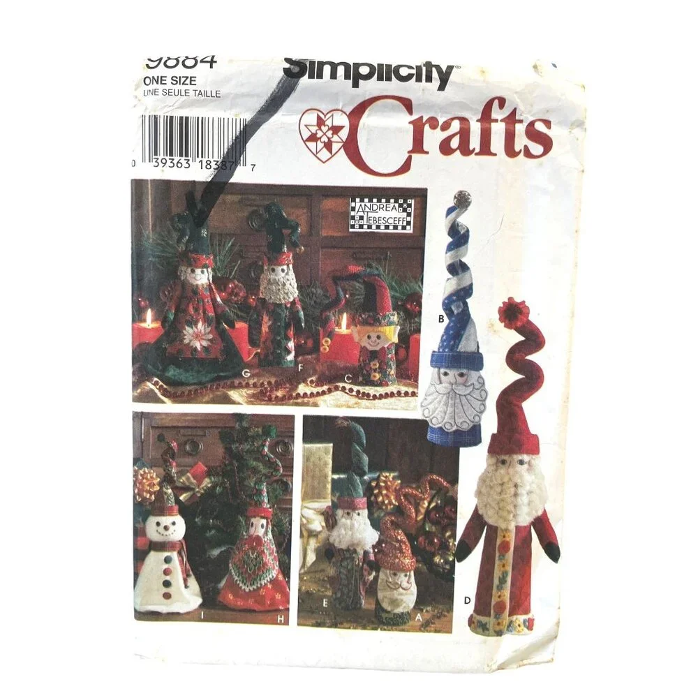 Simplicity Sewing Pattern 9884 Christmas Decorations Santa Elf Snowman Hats